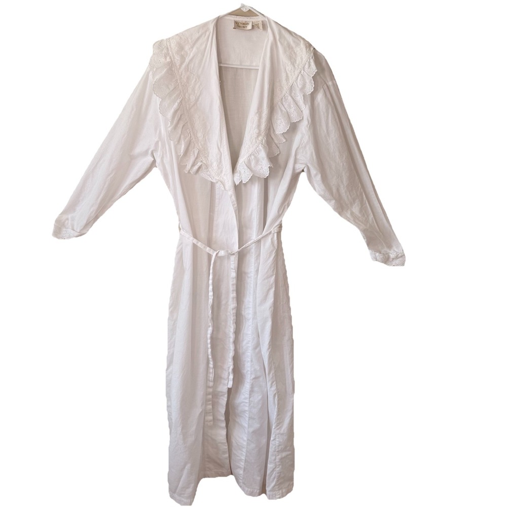 Rare Vintage Victoria's Secret 70s Cotton Lace Robe Minimalist Victorian Cottage